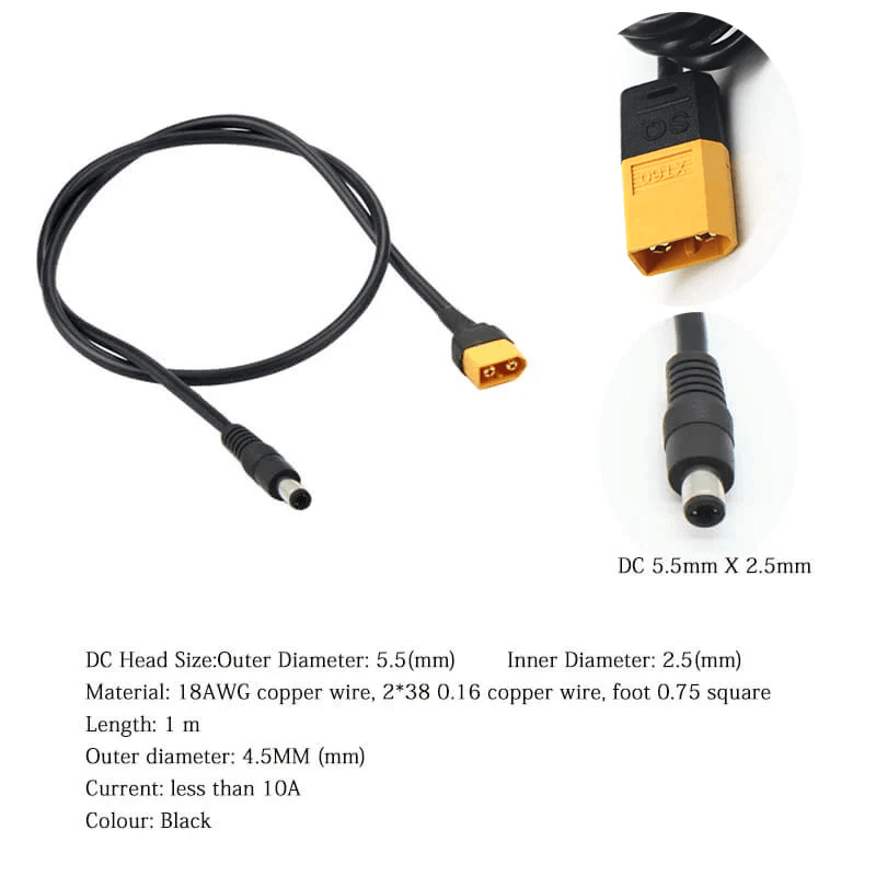 XT60 Connector To DC5525 Extension Cable Sequre