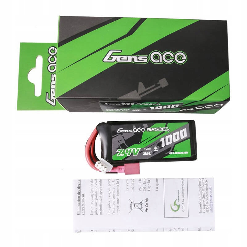 Battery Lipol GENS ACE 1000MAH 2S1P 35C 7.4V ASG T-PLUG