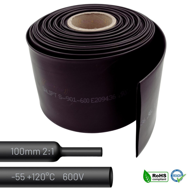 Durable 100mm black heat shrink tubing. Irreplaceable in cable insulation and protection.