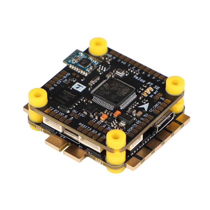 T-MOTOR Velox F7 SE - Kompaktowy rozmiar 30x30 mm, kompatybilność z 8 silnikami i wbudowany czujnik żyroskopowy.