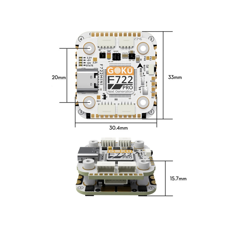 Flywoo GOKU F722 Pro Mini V2 Stack – FC + 4in1 ESC 45A 20×20 mm