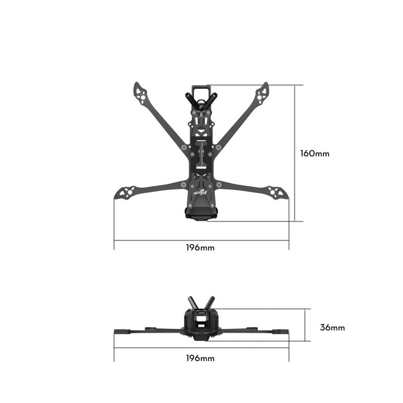 Carbon fiber frame with custom TPU mount for DJI O4 camera
