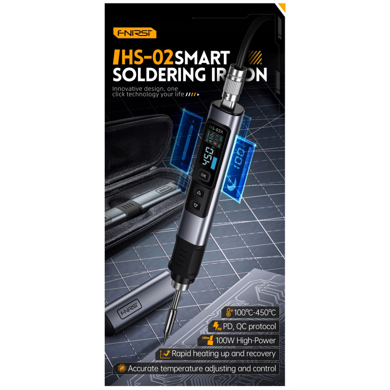FNIRSI HS-02B – Zestaw lutownicy 100W z 3 grotami i etui