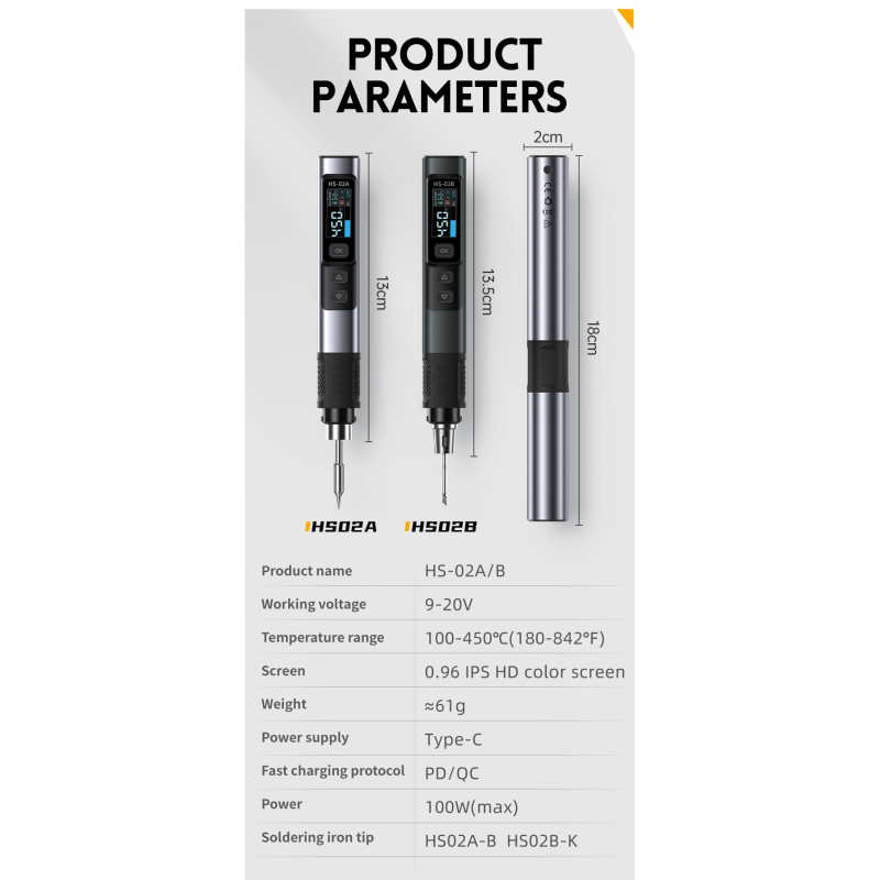 FNIRSI HS-02B – 100W USB-C Smart Soldering Iron with IPS Display
