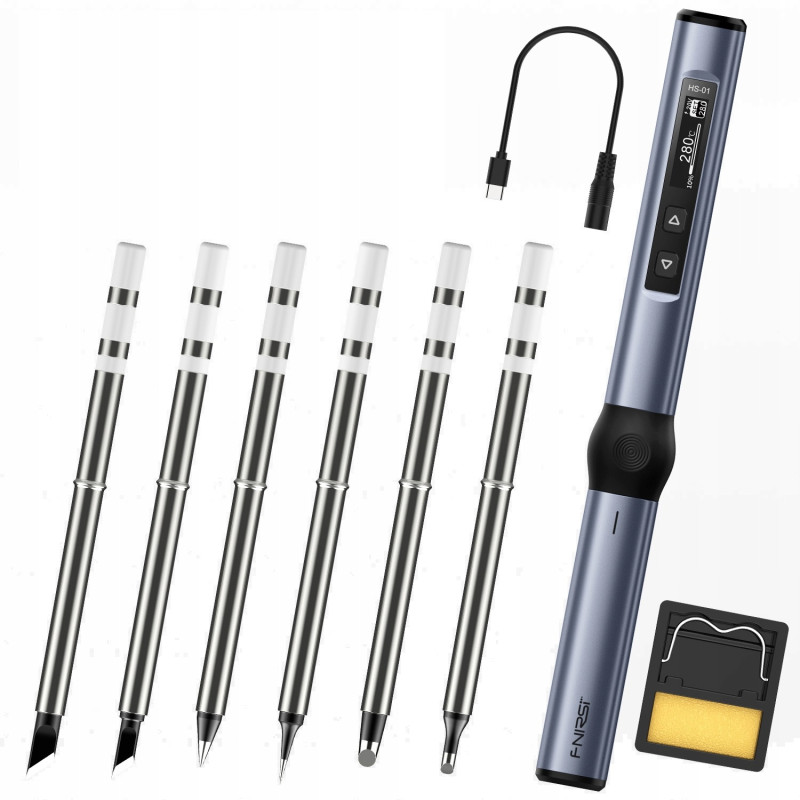 FNIRSI HS-01 Lutownica Cyfrowa Precyzyjna 65W USB-C 6szt. grotów HS-01