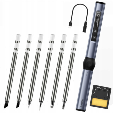 FNIRSI HS-01 Lutownica Cyfrowa Precyzyjna 65W USB-C 6szt. grotów HS-01