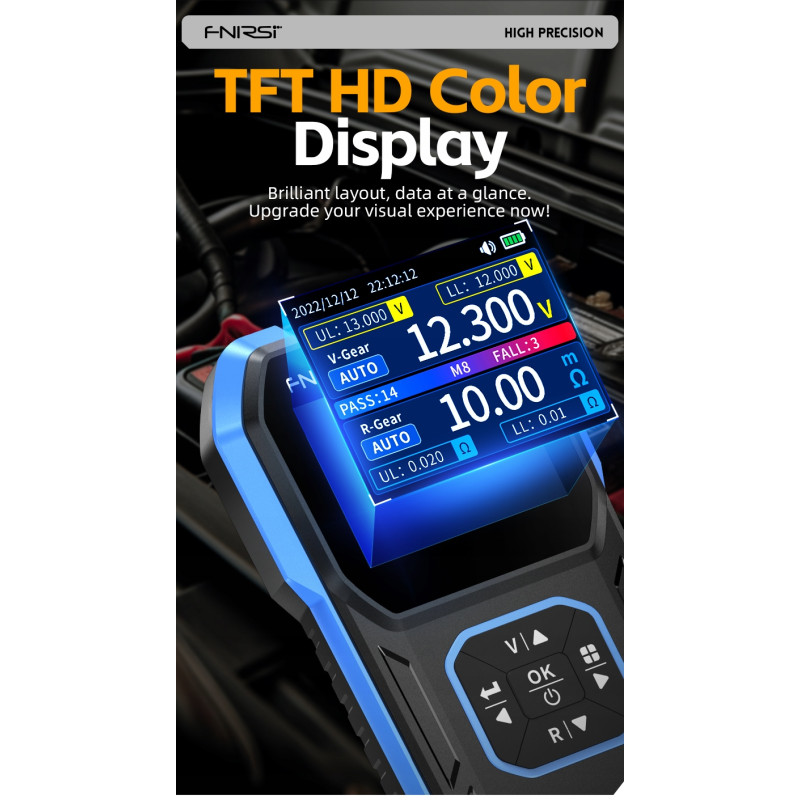 FNIRSI HRM-10 Battery Tester – Voltage & Resistance 0–100V, LCD