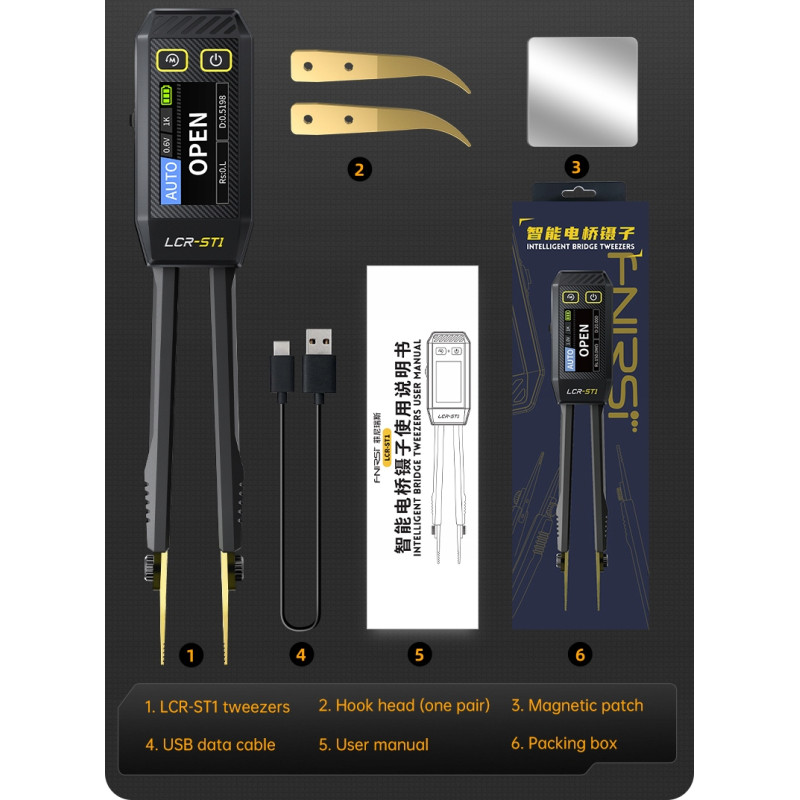 FNIRSI LCR-ST1 – Tester SMD z pęsetą i pomiarem LCR, USB-C
