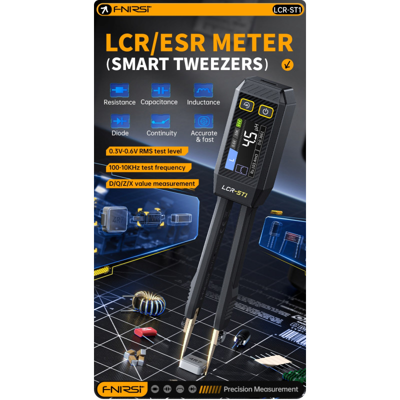 FNIRSI LCR-ST1 – Tester SMD z pęsetą i pomiarem LCR, USB-C