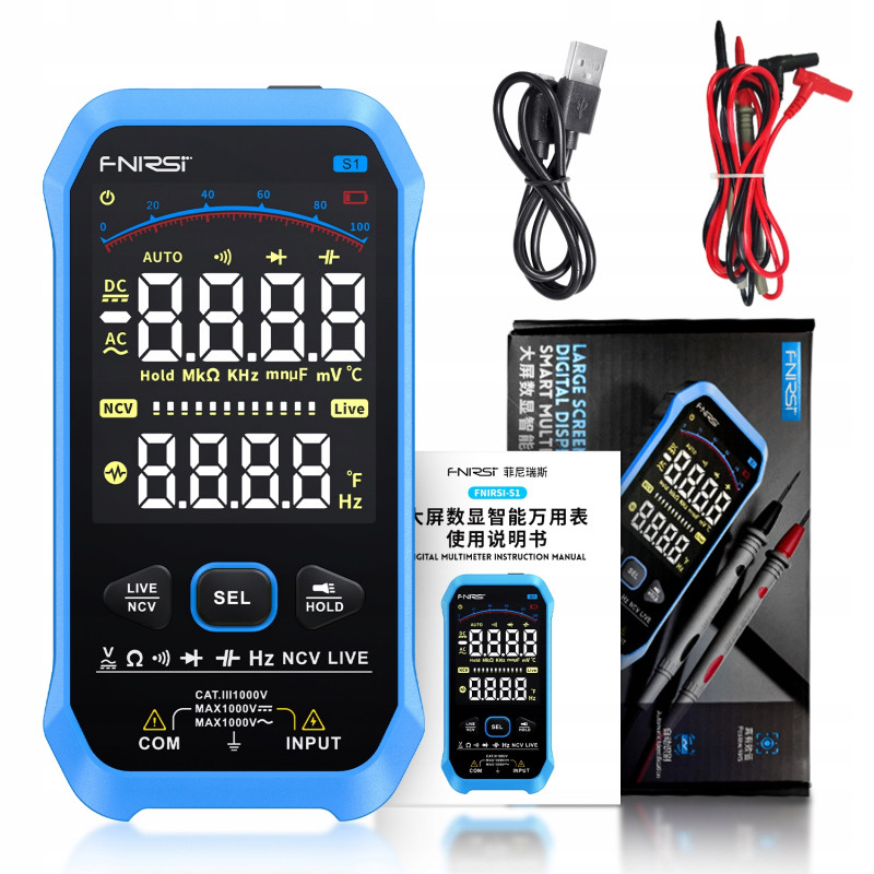 Fnirsi S1 – Multimetr cyfrowy 1000V z Auto, NCV i pomiarem temperatury
