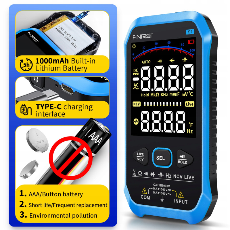 Fnirsi S1 – Multimetr cyfrowy 1000V z Auto, NCV i pomiarem temperatury