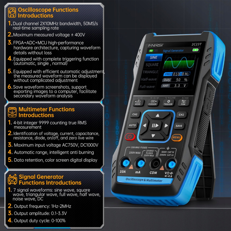 Oscyloskop FNIRSI 2C23T 10MHz 3w1 | Avifly