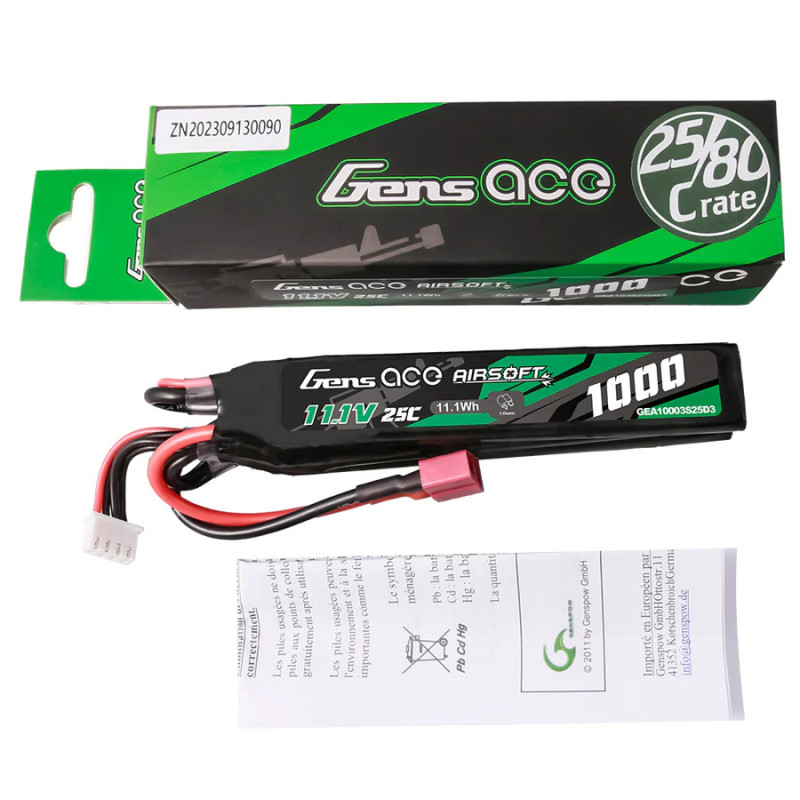 Gens ace 1000mAh 3S 11.1V LiPo ASG Nunchuck T-Plug