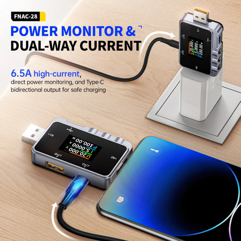 FNIRSI FNAC-28 – USB Type-C Tester with Voltage & Current Display