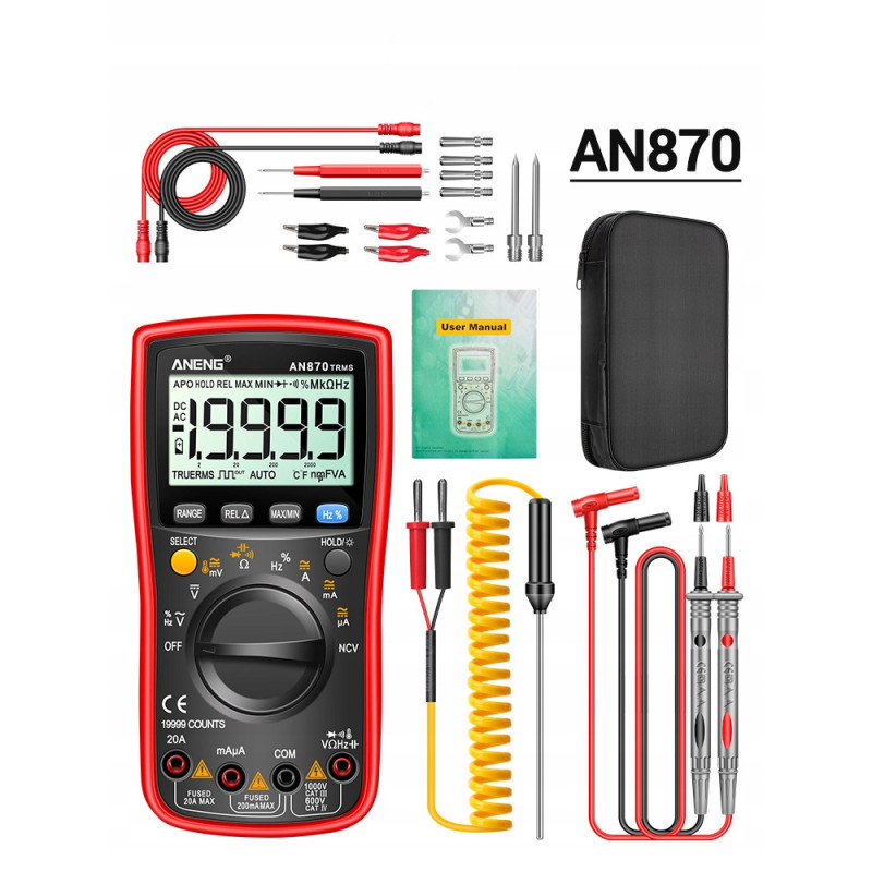 Multimetr ANENG AN870 Pro – True RMS, LCD 19999, NCV