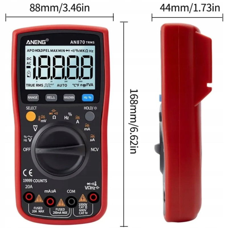 Multimetr ANENG AN870 Pro – True RMS, LCD 19999, NCV