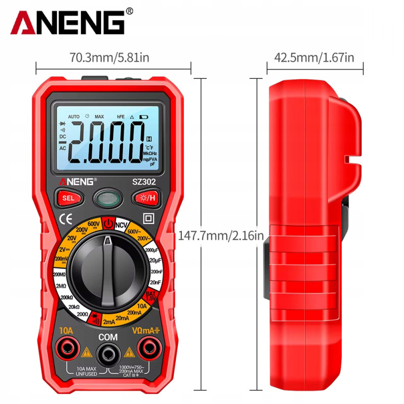 ANENG SZ302 Digital Multimeter – True RMS, NCV