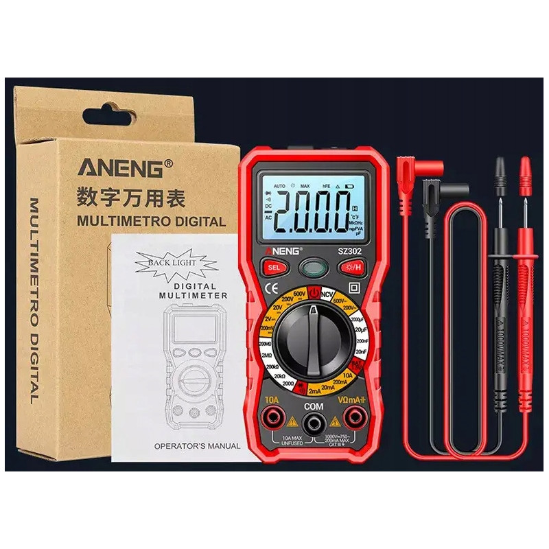 Multimetr ANENG SZ302 – True RMS, auto‑range, NCV