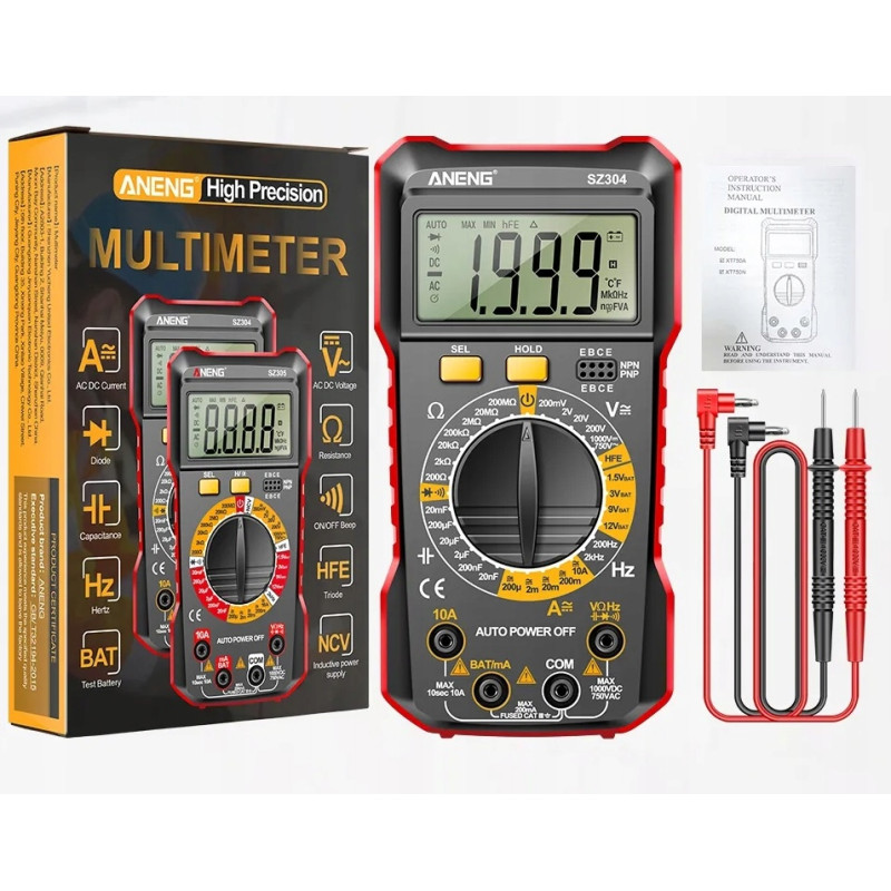 Multimetr ANENG SZ304 – auto range, LCD, NCV, 2000 pozycji