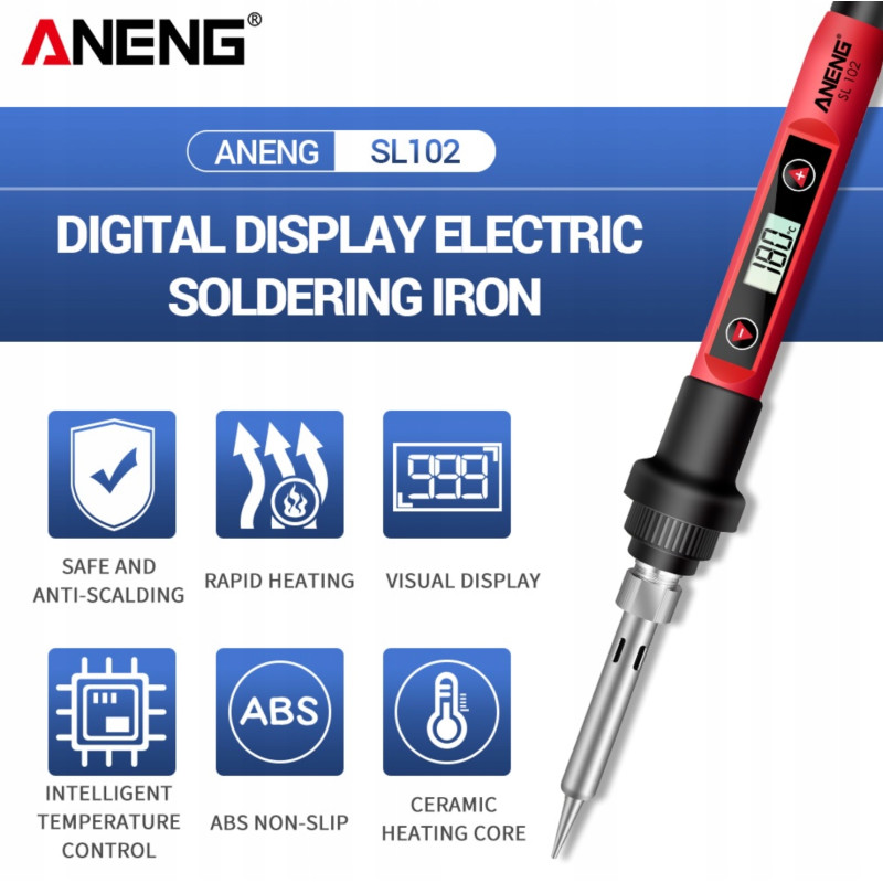 ANENG SL102-12 Soldering Iron Kit – 80W LCD, EU Plug