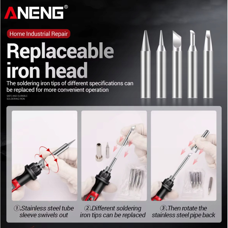 ANENG SL102-12 Soldering Iron Kit – 80W LCD, EU Plug