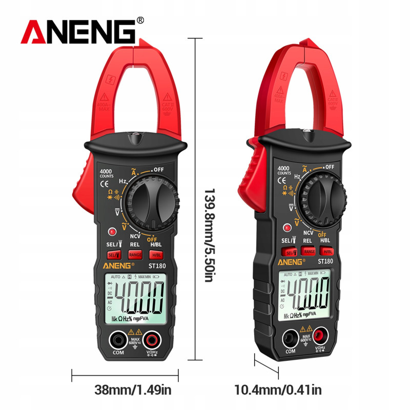 Multimetr cęgowy ANENG ST180 – True RMS, 600V, 20A, NCV