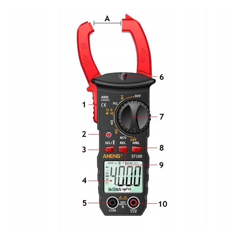 Multimetr cęgowy ANENG ST180 – True RMS, 600V, 20A, NCV