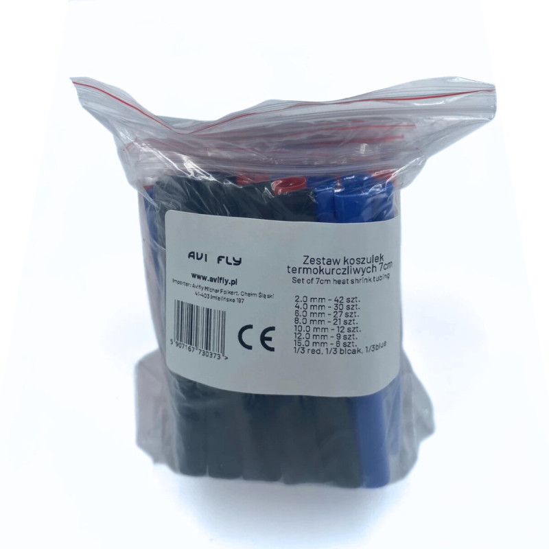 Zestaw rurek termokurczliwych AVIFLY 147 szt. – 7 rozmiarów, 7 cm