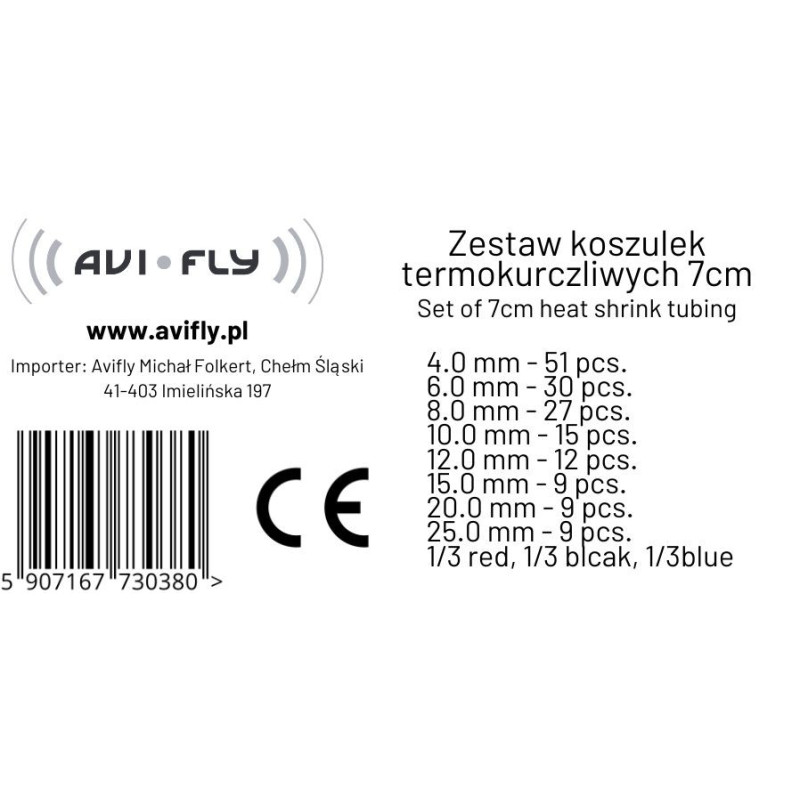 Zestaw Rurek Termokurczliwych AVIFLY 162 szt. – 7 cm, 8 Rozmiarów, 3 K