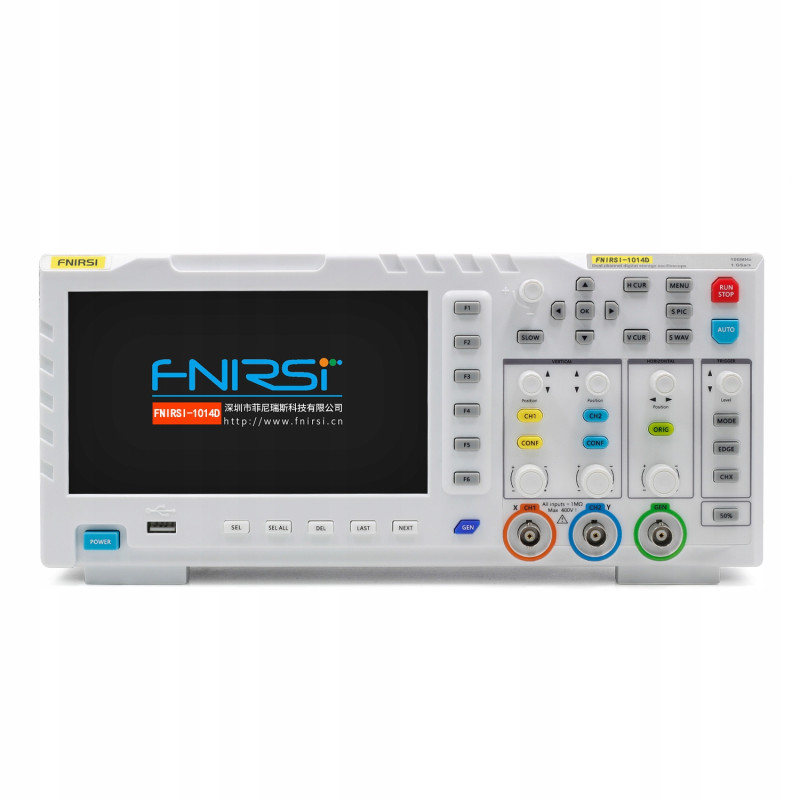 Dual-channel FNIRSI 1014D oscilloscope with 7-inch LCD display