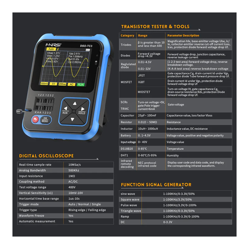 Handheld digital oscilloscope for electronics testing