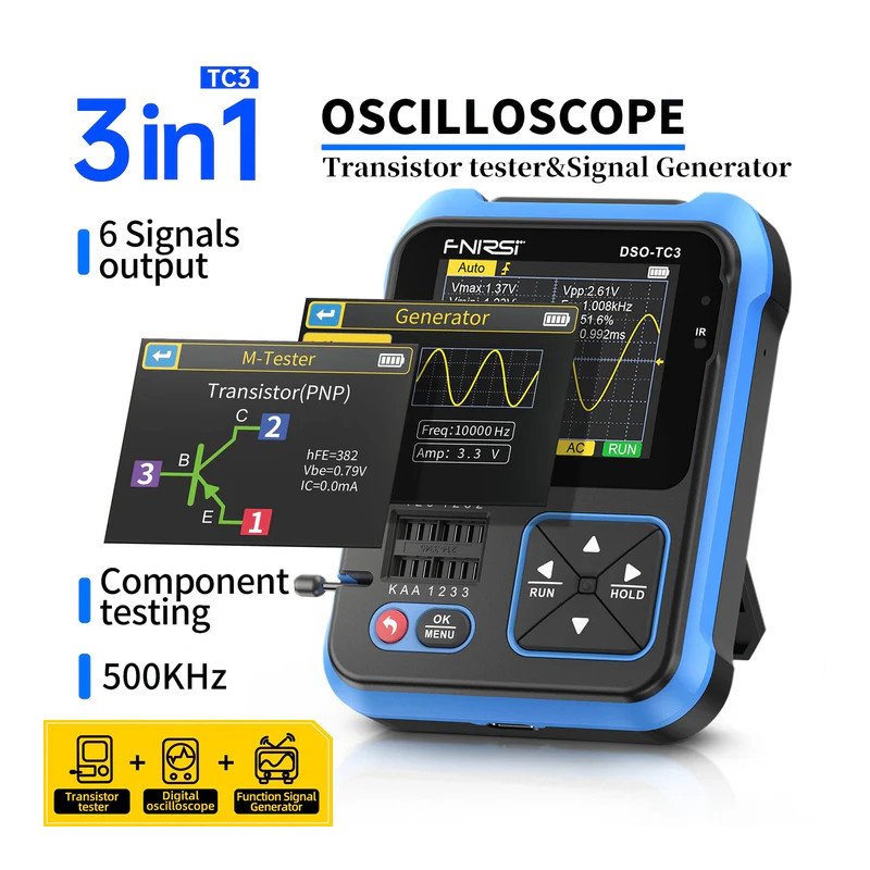 Oscyloskop FNIRSI DSO-TC3 3w1 500 kHz 10 MS/s z testerem tranzystorów