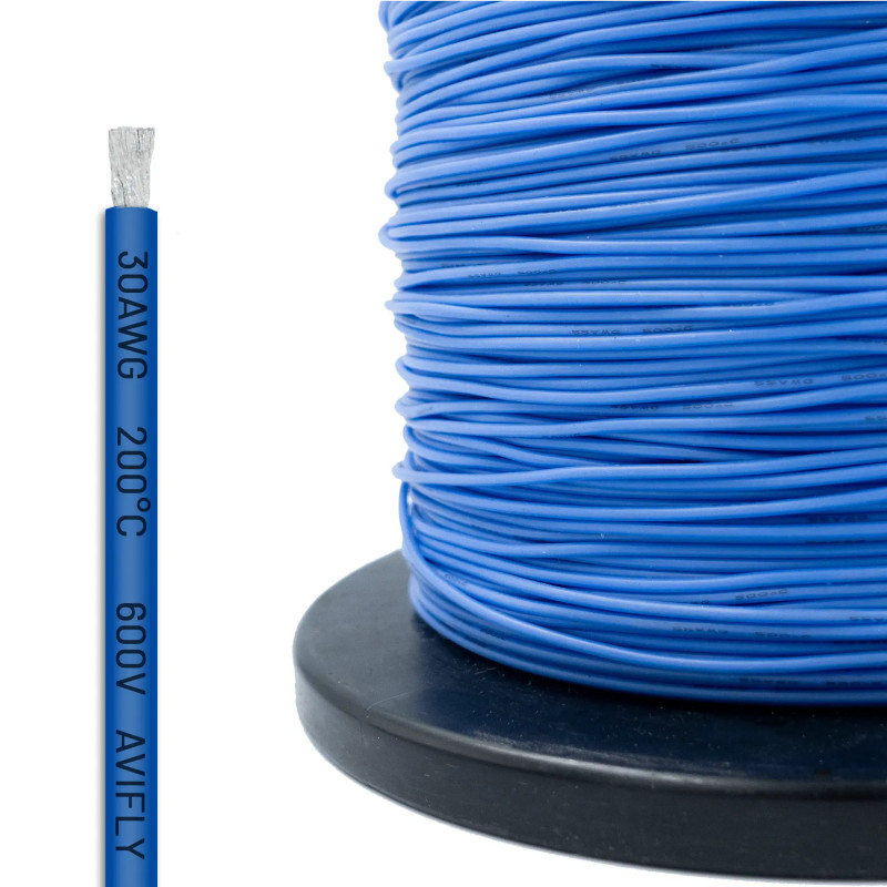 Blue Amass 30AWG multi-strand silicone cable – strong, bendable and heat resistant – for home workshop and professional use