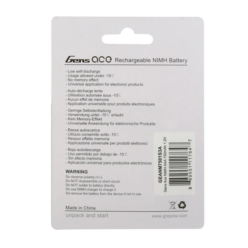 Gens Ace AAA 750mAh 1.2V Ni-MH - Akumulatory do Mini-Z i RC