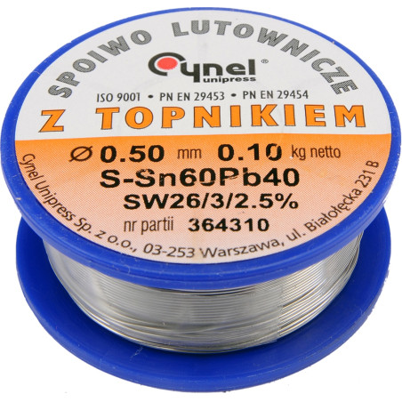 Cyna Cynel 0,5mm 100g z Topnikem Rolka Sn60Pb40