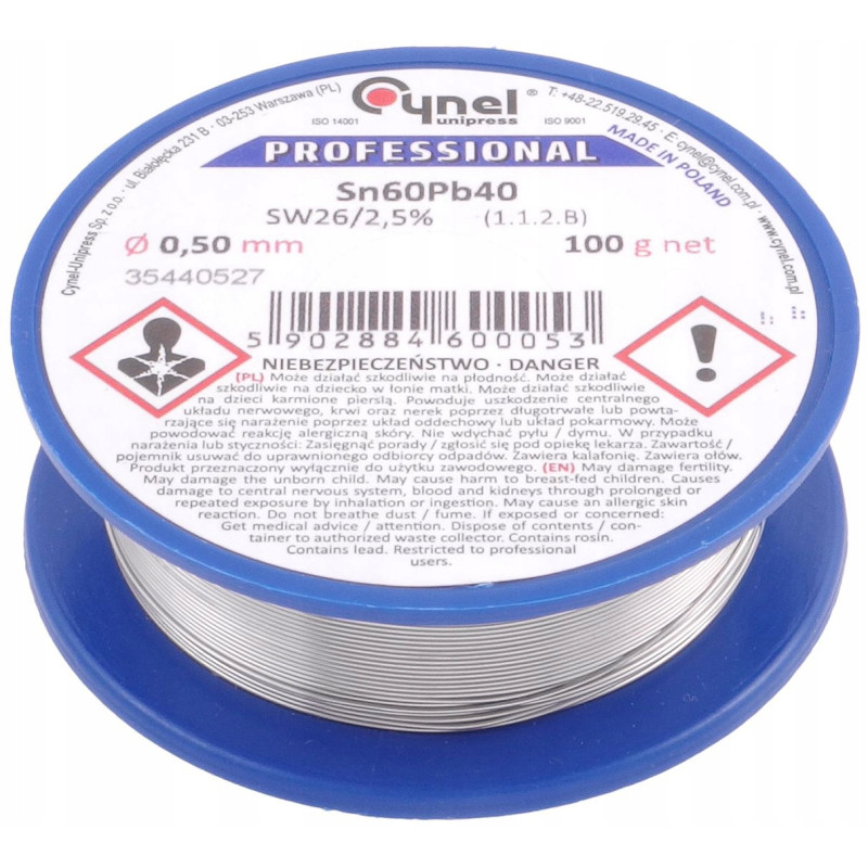 Cyna Cynel 0,5mm 100g z Topnikem Rolka Sn60Pb40
