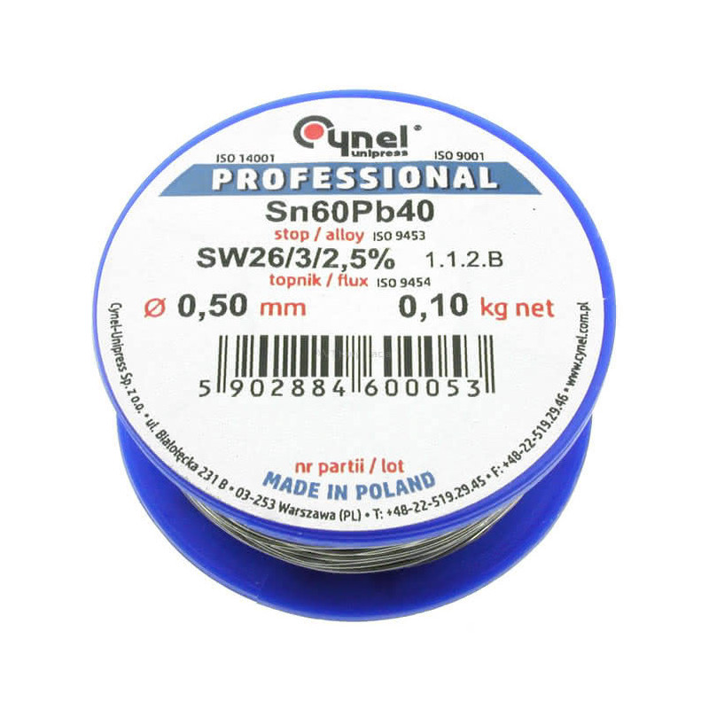 Cyna Cynel 0,5mm 100g z Topnikem Rolka Sn60Pb40