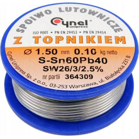 Cyna Cynel 1,5mm 100g z Topnikiem Rolka Sn60Pb40