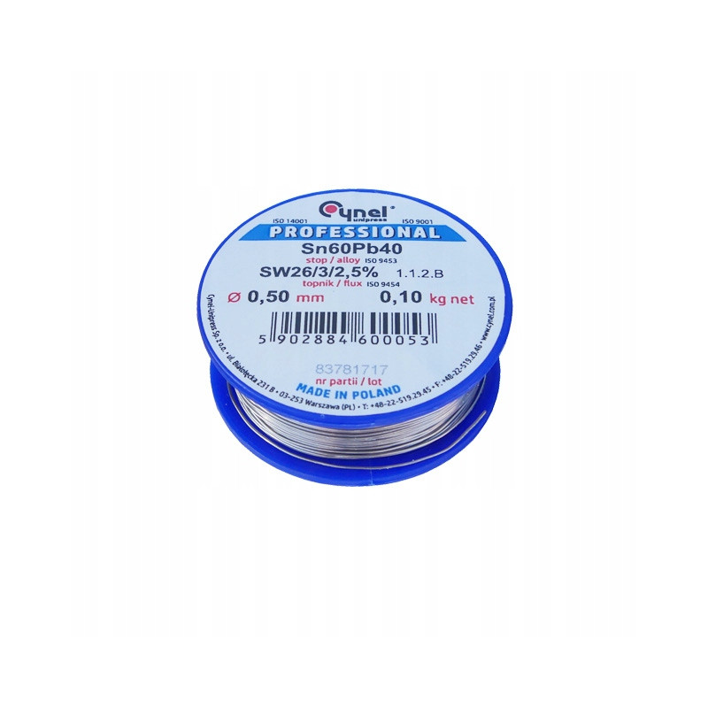 Cyna Cynel 0,5mm 100g z Topnikem Rolka Sn60Pb40