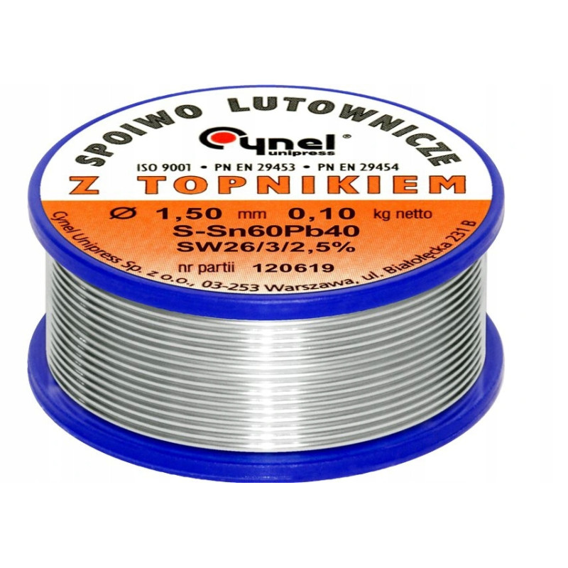 Cyna Cynel 1,5mm 100g z Topnikiem Rolka Sn60Pb40
