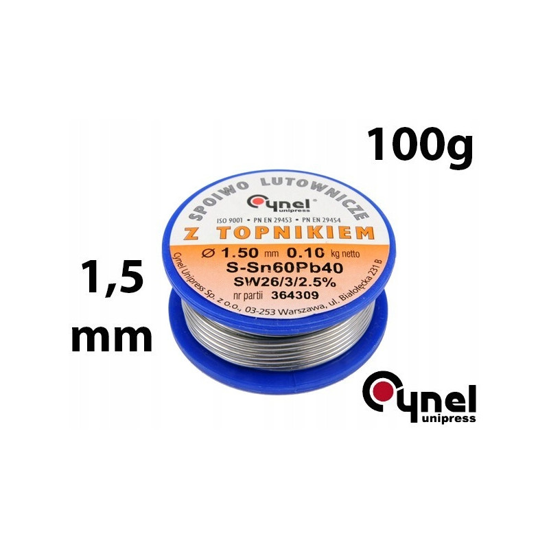 Cyna Cynel 1,5mm 100g z Topnikiem Rolka Sn60Pb40
