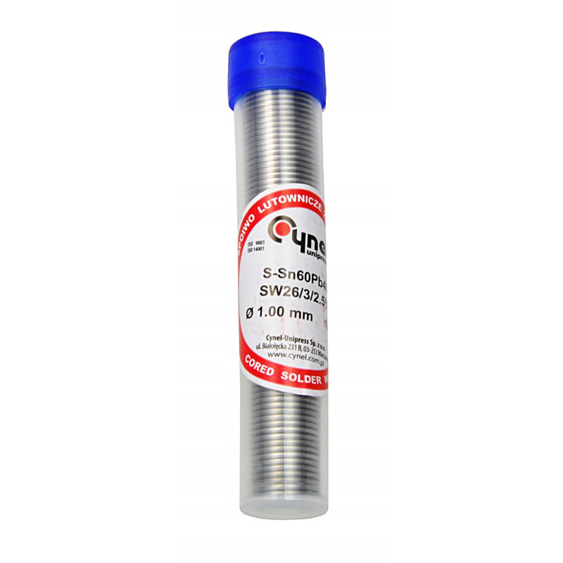 Cyna Cynel 1mm 16g z Topnikiem Fiolka Sn60Pb40 SW26/2.5% z