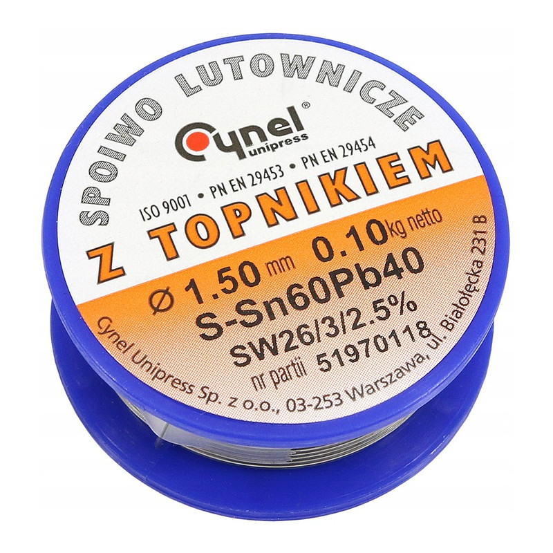 Cyna Cynel 1,5mm 100g z Topnikiem Rolka Sn60Pb40