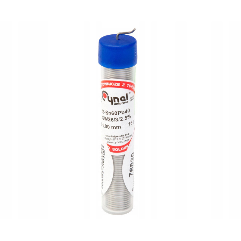 Cyna Cynel 1mm 16g z Topnikiem Fiolka Sn60Pb40 SW26/2.5% z