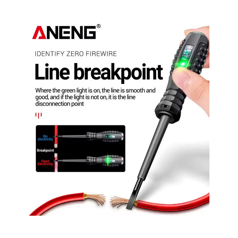 Tester napięcia ANENG B18 – śrubokręt z LED, 12–1000V AC
