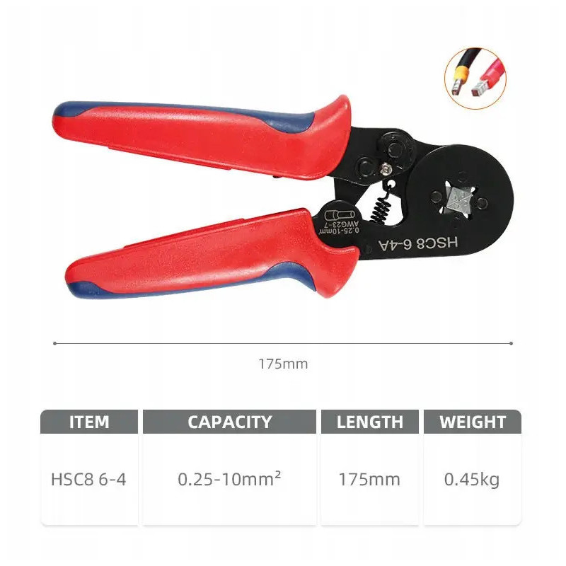 Zaciskarka HSC8 6-4 do tulejek 0,25–10 mm² + 1200 szt. zestaw