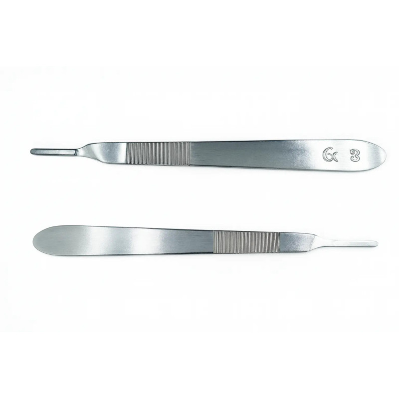 Close-up of reinforced scalpel handle grip stainless steel