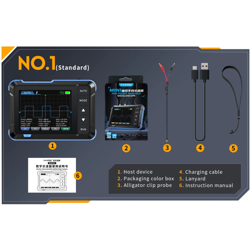 FNIRSI DSO-153 Digital Oscilloscope 1MHz 5MS/s 2-in-1 Signal Generator