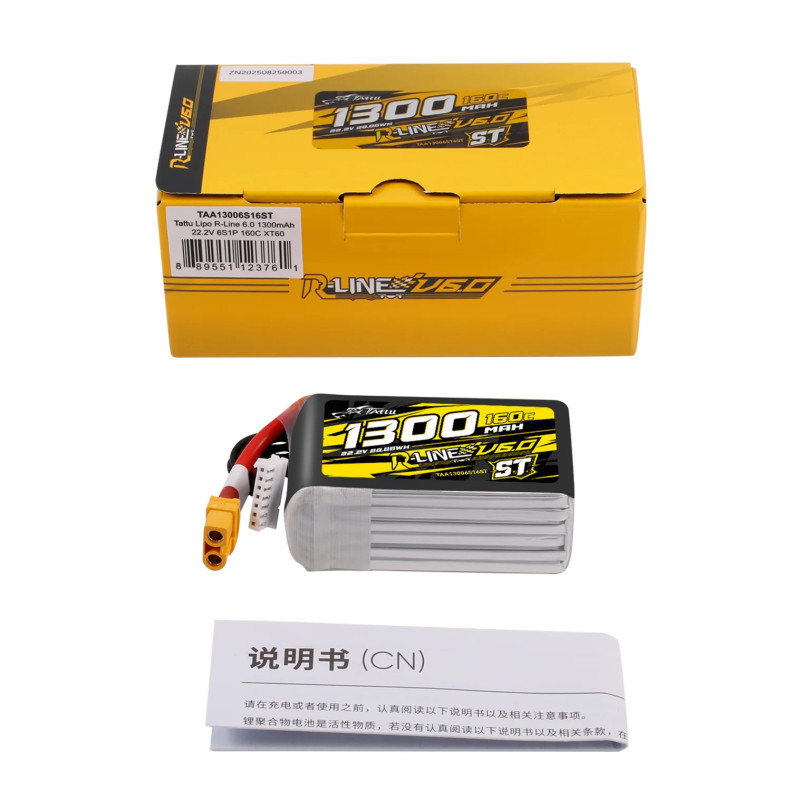 Tattu R-Line V6 1300mAh 6S 160C LiPo XT60U-F - Najnowsza Generacja FPV
