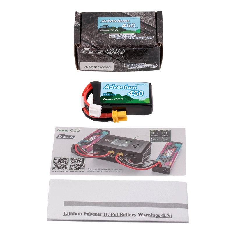 Gens ace Adventure 450mAh 2S 60C LiPo XT30 - do Axial 1/24 SCX24